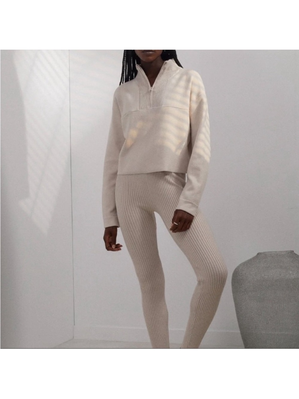 Lunya Cozy Cotton Silk Zip Pullover in Calm Tan Small